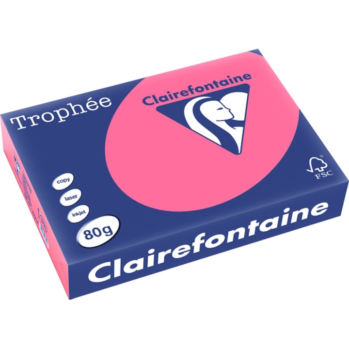 Clairefontaine Trophée Másolópapír színes, A/4, 80g, intenzív rózsaszín, 500 ív/csomag