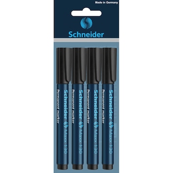 Marker permanent Schneider Maxx 130, 4 buc./set, Negru, Marker permanent Schneider Maxx 130, 4 buc./set, Negru,