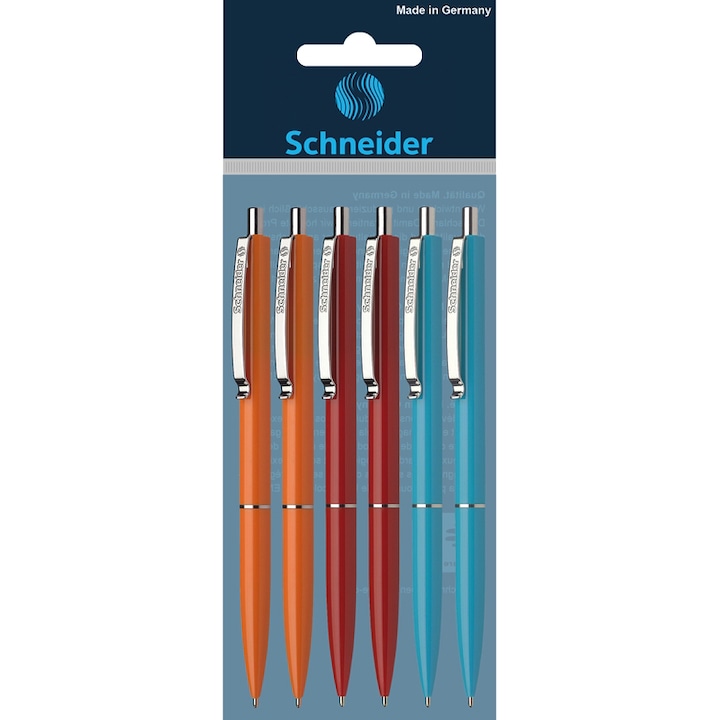 Химикал Schneider K15, Различни цветове (оранжев, червен, син) Синьо мастило, 6 броя/комплект