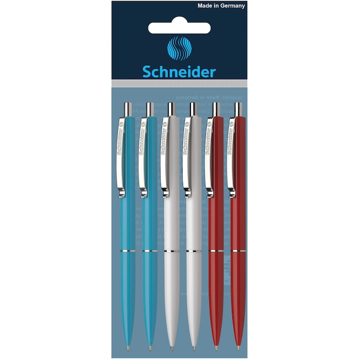 Химикалки Schneider K15, Различни цветове (Черен, Син, Червен) синьо мастило, 6/комплект