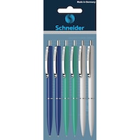 Pix Schneider K15, diverse culori (verde, albastru, alb) scris albastru, 6/set