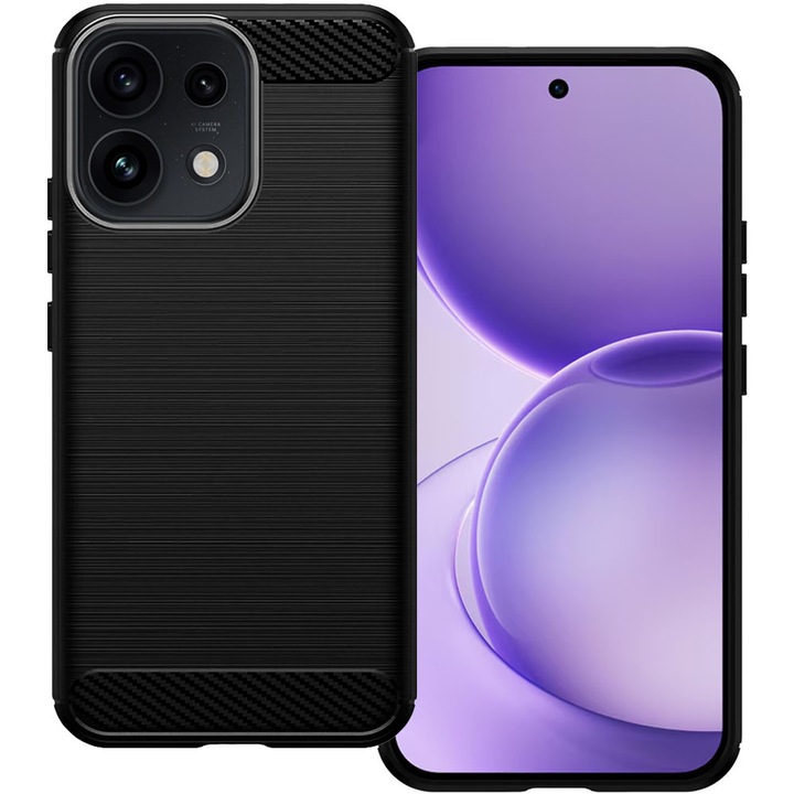 Husa de protectie pentru Oppo Reno 16 Pro, Carbon Shield, Suprafata aderenta, Spate mat, Anti-amprenta, Finisaj tip fibra, Margini usor ridicate, Flexibila, Confortabila, Design premium, Antisoc, Slim fit, Negru