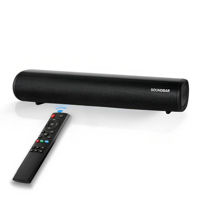 Soundbar Corenia QRE-5009201 cu subwoofer wireless, 60 W, Bluetooth 5.0, HDMI/optical/AUX/USB, ABS, negru, 95 cm