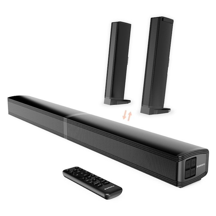 Soundbar Corenia QRE-5009364 2.2 canale, 120 W, Bluetooth 5.3, HDMI ARC, optic/AUX/USB, negru, 38,8 x 7,2 x 5,4 cm