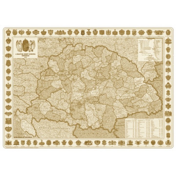 A Magyar Szent Korona országai - 1914 antik asztali könyöklő, laminált (70 cm x 50 cm)