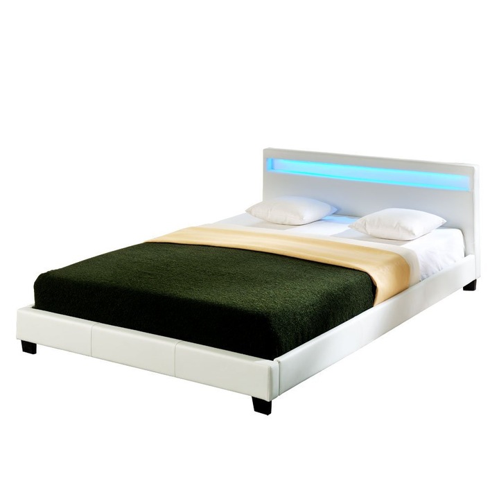 Съвременно тапицирано легло с интегрирано LED осветление Corium®, Paris, 200cm x 180cm, Бяло