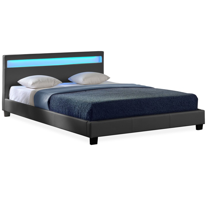 Съвременно тапицирано легло с интегрирано LED осветление Corium®, Paris, 200cm x 180cm, Тъмносиво