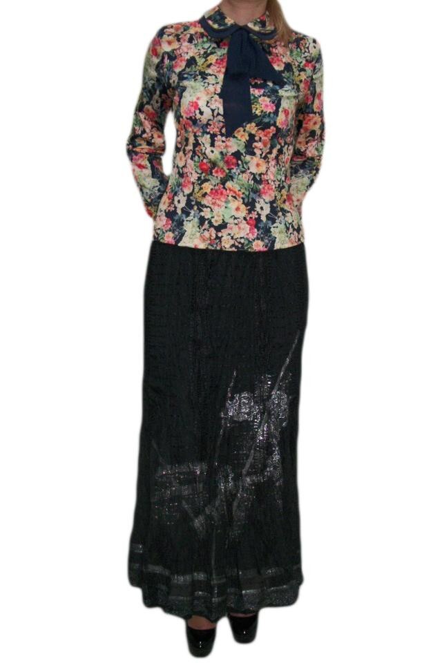 Fusta eleganta, imprimeu argintiu, D&J Exclusive, Negru
