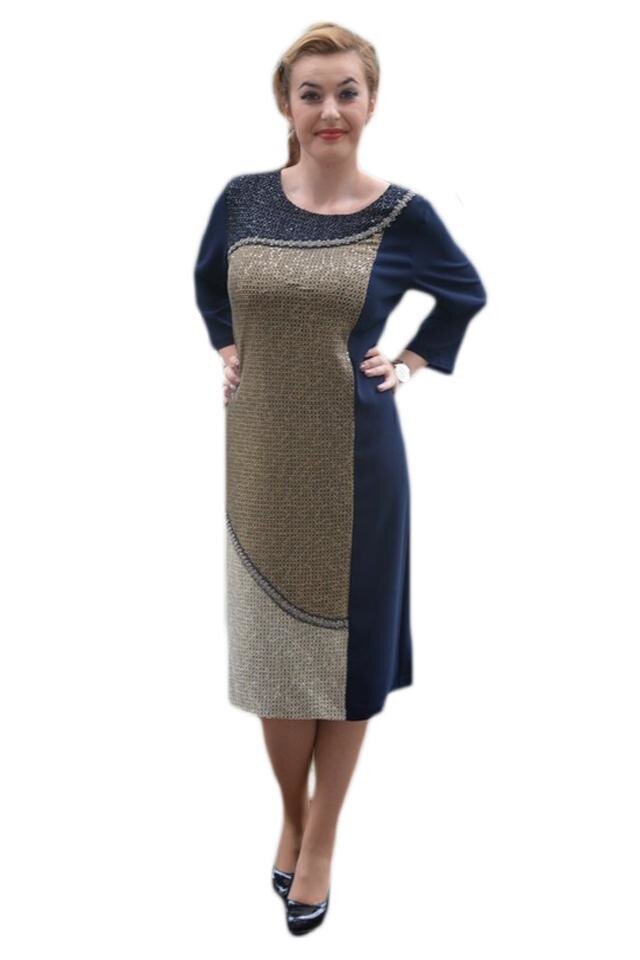 Rochie fashion cu insertii , D&J Exclusive, Bleumarin/Auriu