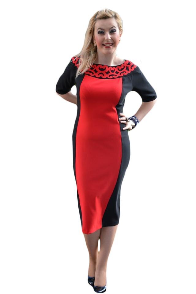 Rochie clasica cu croiala cambrata, D&J Exclusive, Rosu/Negru