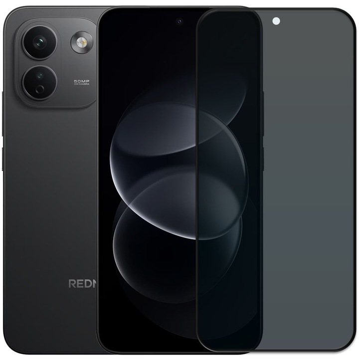 Folie din sticla securizata pentru Xiaomi Redmi Note 17 Pro Max 5G, HAMSTERBOX Privacy Shield, Protectie completa ecran, Full face, Aplicare rapida, Case Friendly, Negru