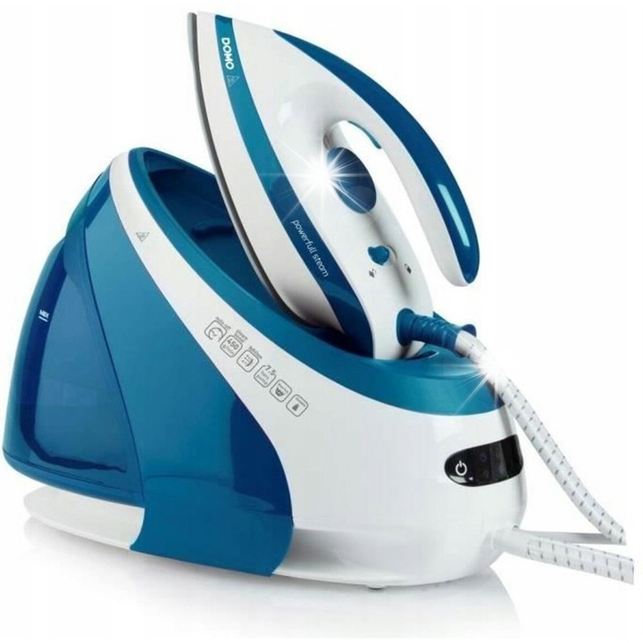 Statie de calcat cu aburi Domo DO1022S, 3.000 W, presiune 7,5 bar, abur continuu 160 g/min, jet abur 450 g, rezervor 1,8 l, talpa ceramica, alb/albastru