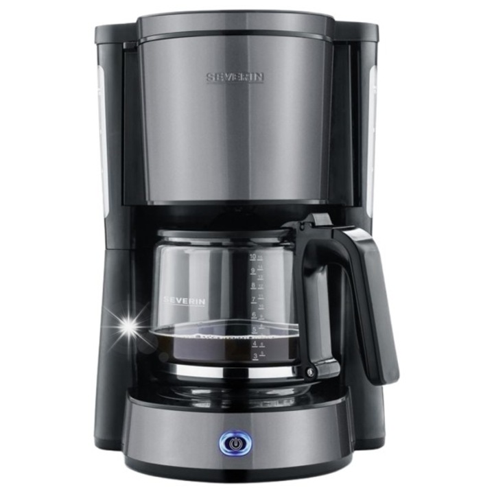 Cafetiera cu filtru Severin KA 9572 KNE38X3M7, 1000 W, cana din sticla 1.25 l, rezervor apa 1.4 l, anti-picurare, filtru 1x4, negru/argintiu