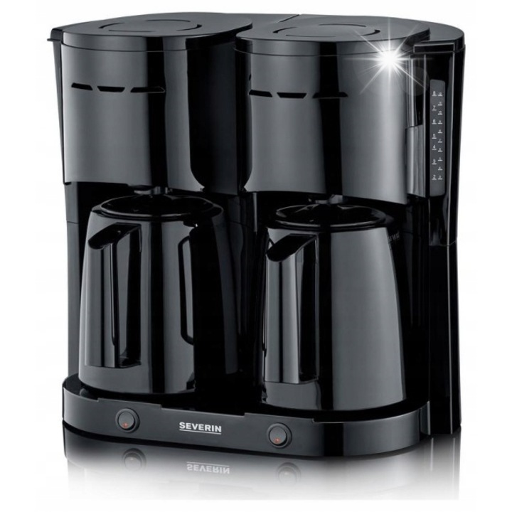 Cafetiera cu filtru dubla Severin KA 9315, 2 carafe termice, negru, rezervor 2.5 l, 2000 W, max 16 cesti