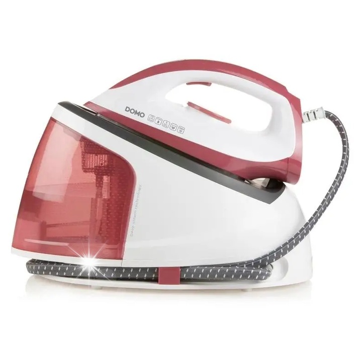Statie de calcat cu abur Domo DO7114S (6JZXBX35) 2200 W, presiune 5 bar, abur continuu 120 g/min, impuls abur 240 g, talpa ceramica, rezervor 1,2 l, alb/rosu