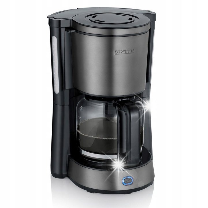 Aparat de cafea cu filtru Severin KA 9340, 1000 W, carafa din sticla, inox inchis/negru