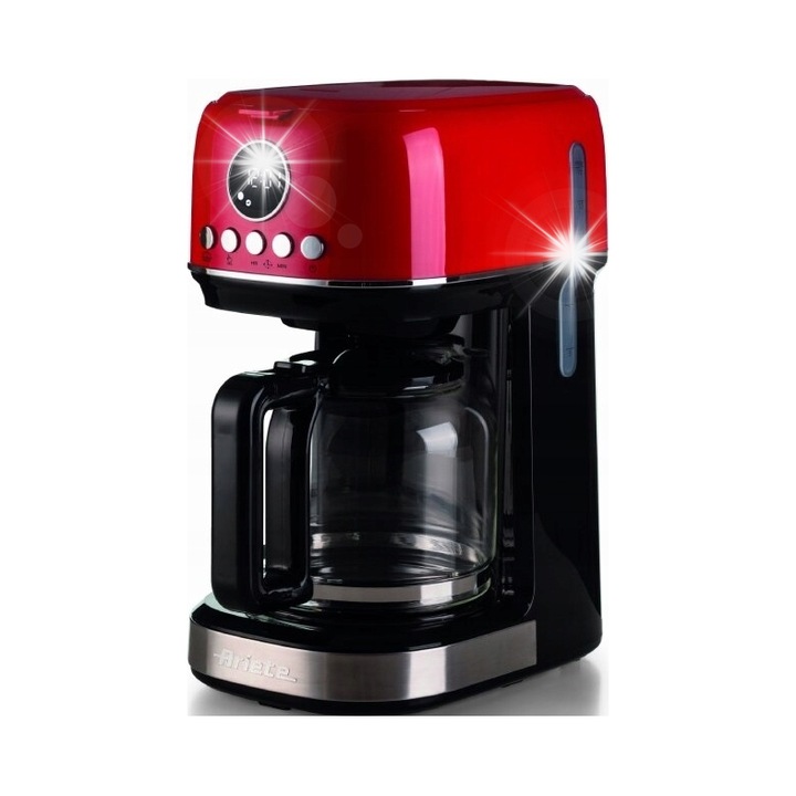 Cafetiera cu filtru Ariete Moderna 1396/00 (GQ3JD7K69), programabila 24 h, 1,5 L, carafa din sticla calita, mentinere temperatura, filtru fix, rosu