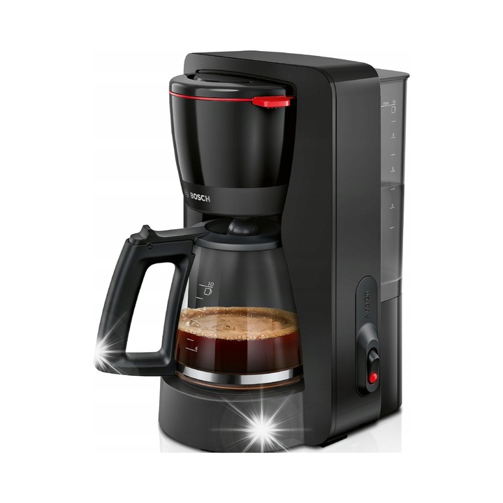 Cafetiera cu filtru Bosch TKA2M113, 1200 W, 1.4 l (10 cesti), mentinere caldura, blocare picurare, indicator nivel apa, negru