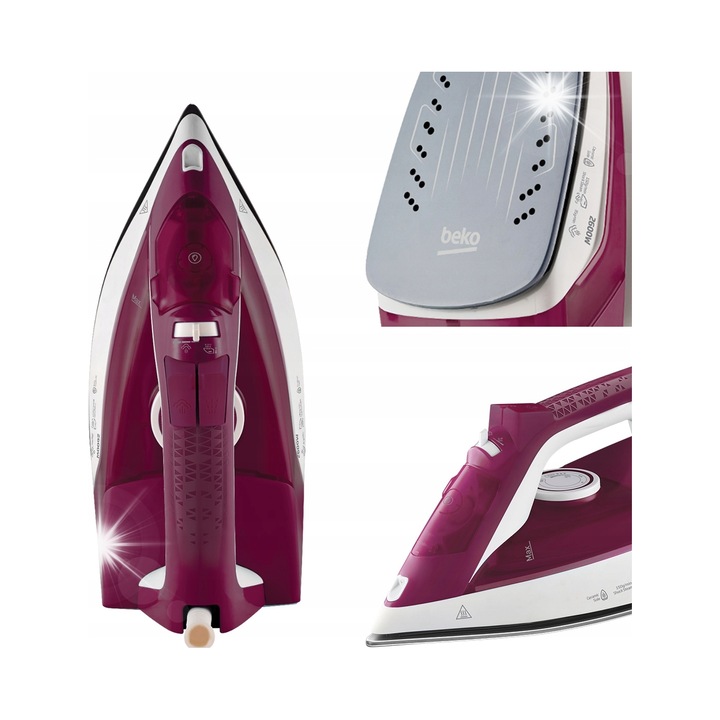 Fier de calcat cu aburi Beko SIM3126R, 2600 W, abur continuu 35 g/min, impuls abur 120 g/min, talpa ceramica, rezervor 240 ml, bordo