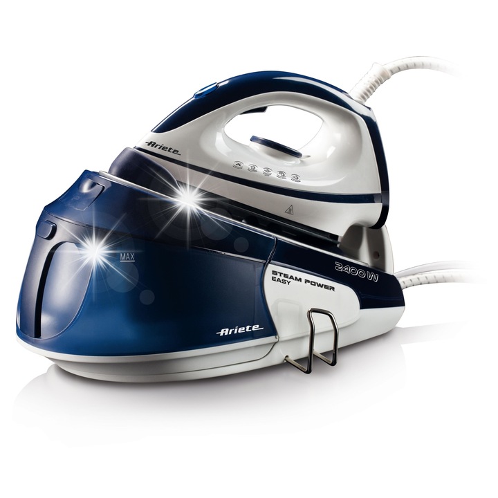 Statie de calcat cu abur Ariete Steam Power Easy 5571, 2400 W, 1,8 l, abur continuu 120 g/min, impuls 130 g, talpa ceramica, anti-picurare, auto-curatare, albastru/alb