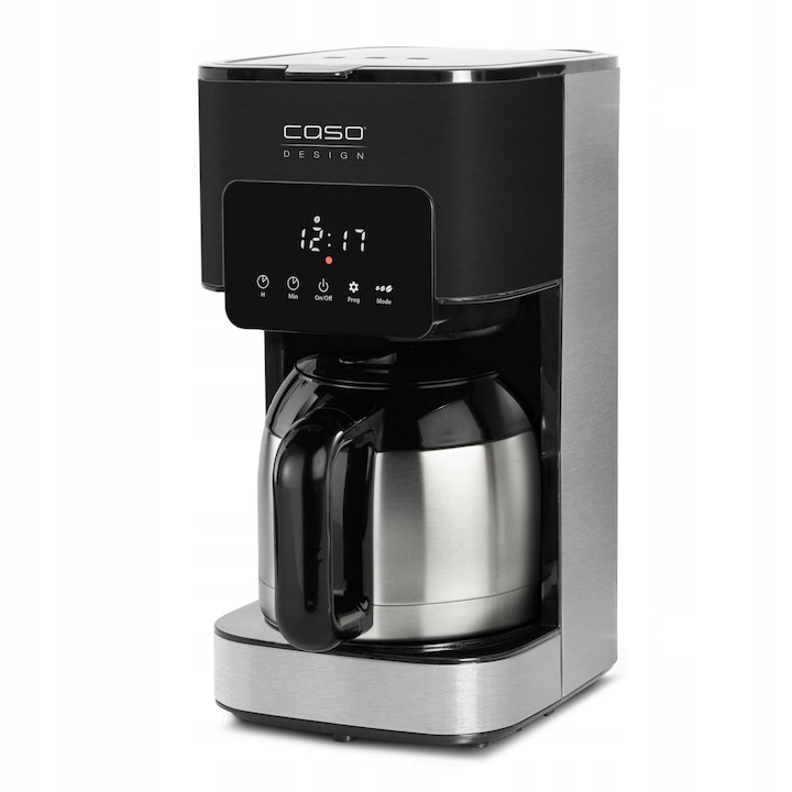 Cafetiera prin picurare Caso Coffee Taste & Style, carafa termo, inox/negru, 1,2 l (10 cesti), timer cu afisaj LCD, 3 niveluri aroma, drip-stop