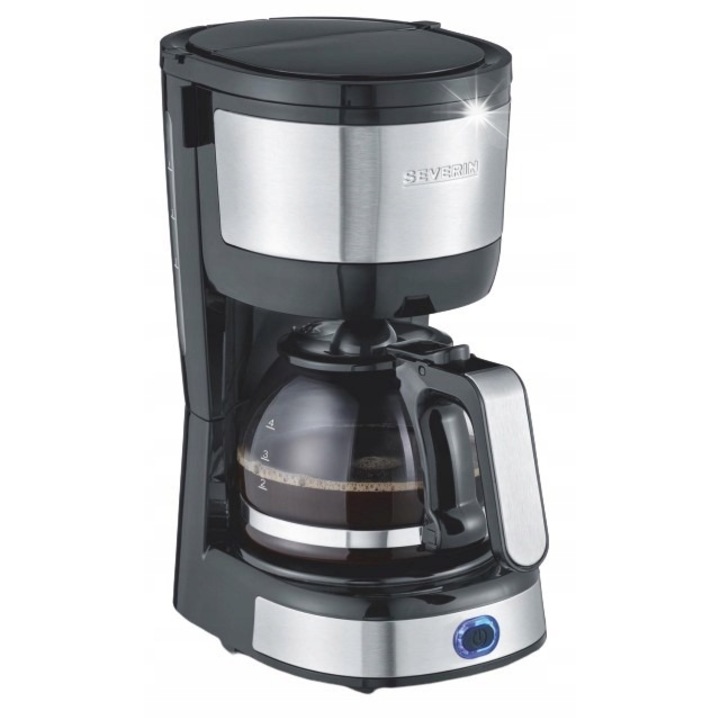 Espressor de cafea Severin KA 4819, 750 W, 4 cesti (0,56 L), carafa din sticla, filtru permanent, oprire anti-picurare, indicator nivel apa, negru/argintiu