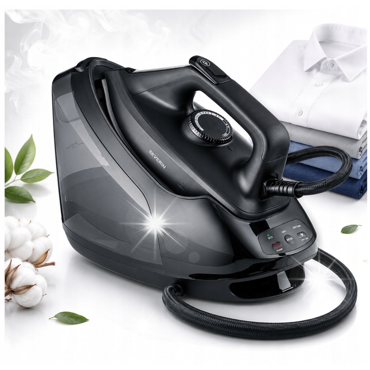 Statie de calcat cu abur Severin BA 3192 (7C4JH7QGIKW), 2400 W, presiune 6,5 bar, talpa ceramica, rezervor 1,8 l, negru
