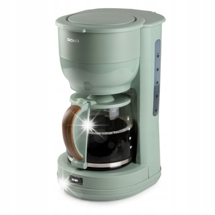 Cafetiera cu filtru Domo DO755K Wood You (HHCPYMZOW4HU), 1,25 l (10 cesti), 1000 W, drip-stop, pastreaza caldura, filtru nr. 4, verde mat cu elemente lemn