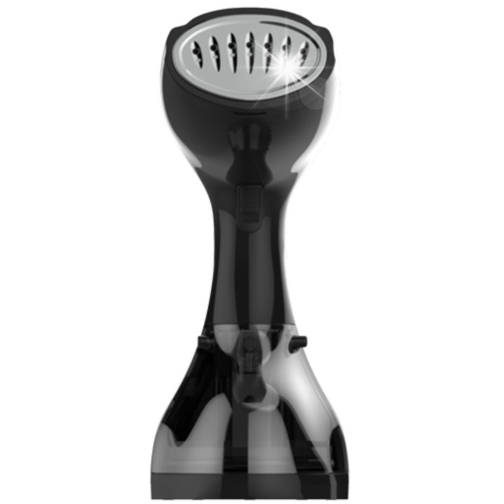 Parownica pentru haine SteamOne EUTAC140B, 1400 W, 24 g/min, rezervor 260 ml detasabil, talpa din otel inoxidabil, pregatita in 30 s, Negru lucios