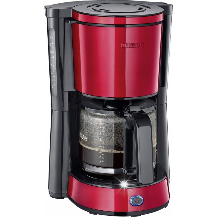 Cafetiera filtranta Severin KA 4817 (MIHG116AH8), 1000 W, 1,25 l carafa, rezervor 1,4 l, carafa din sticla, pastrare temperatura, anti-picurare, rosu/negru