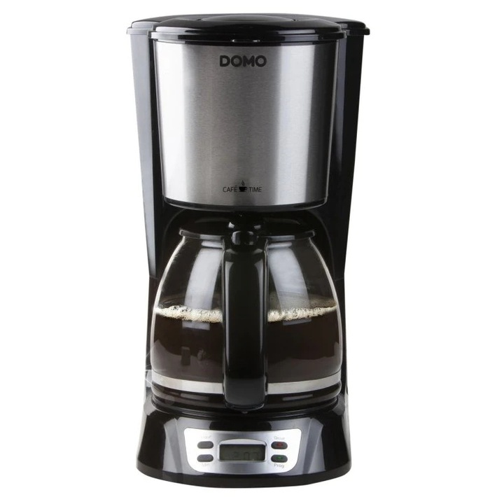 Cafetiera cu filtru Domo DO708K (BL3638ET3), 1,5 L, carafa din sticla, afisaj LCD, timer programabil 24h, oprire automata 40 min, 1080 W, inox/negru