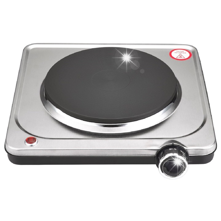 Plita electrica Ravanson HP-1000S DLZ2A4IMZR, 1.5 kW, 1 zona (O 18 cm), termostat reglabil, inox, 27 x 26 x 7.5 cm