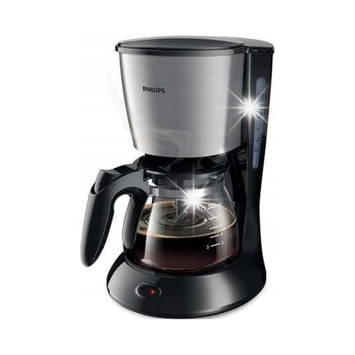 Cafetiera cu filtru Philips HD7435/20, Aroma Twister, 700 W, 0,6 l, carafa din sticla, anti-picurare, negru/argintiu