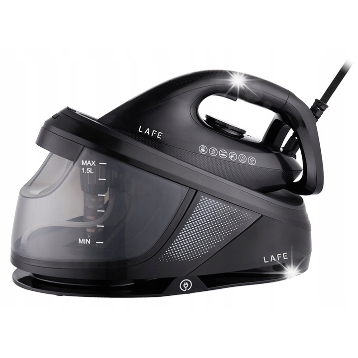 Statie de calcat cu abur LAFE Power Steam 5ID3QTL3, 3100 W, 3,5 bar, vaporizare continua 80 g/min, jet abur 240 g, talpa ceramica, rezervor 1500 ml, negru