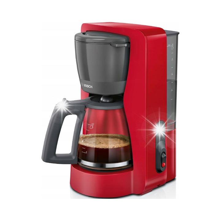Cafetiera cu filtru Bosch MyMoment TKA2M114, 1200 W, carafa din sticla 1,25 l, rezervor de apa detasabil, mentinere caldura 40 min, protectie anti-picurare, rosu