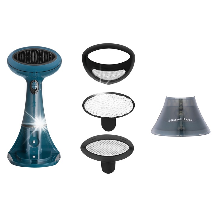 Parownica pentru haine Russell Hobbs Steam Genie 27220-56, 1800 W, debit abur 28 g/min, rezervor 200 ml, 3 accesorii, turcoaz