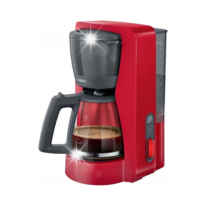 Cafetiera prin filtru Bosch MyMoment TKA3M134 (8T82URODB), Aroma+ si EasyDescale, carafa din sticla 1,4 l, rezervor de apa detasabil, anti-picurare, rosu, 1200 W