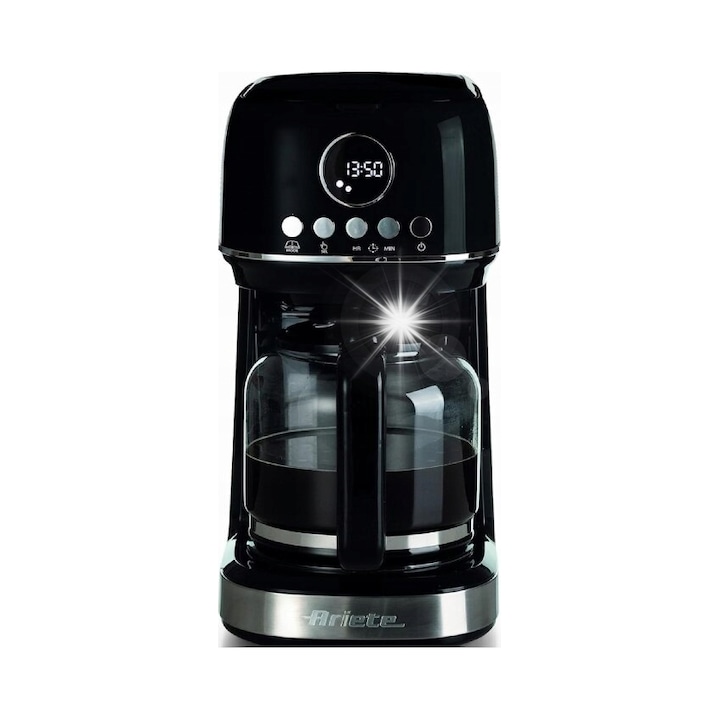 Cafetiera filtranta Ariete Moderna 1396/02 (Q2BHY4E2I), 900 W, rezervor 1,5 L, programabila 24 h cu timer, carafa din sticla, negru