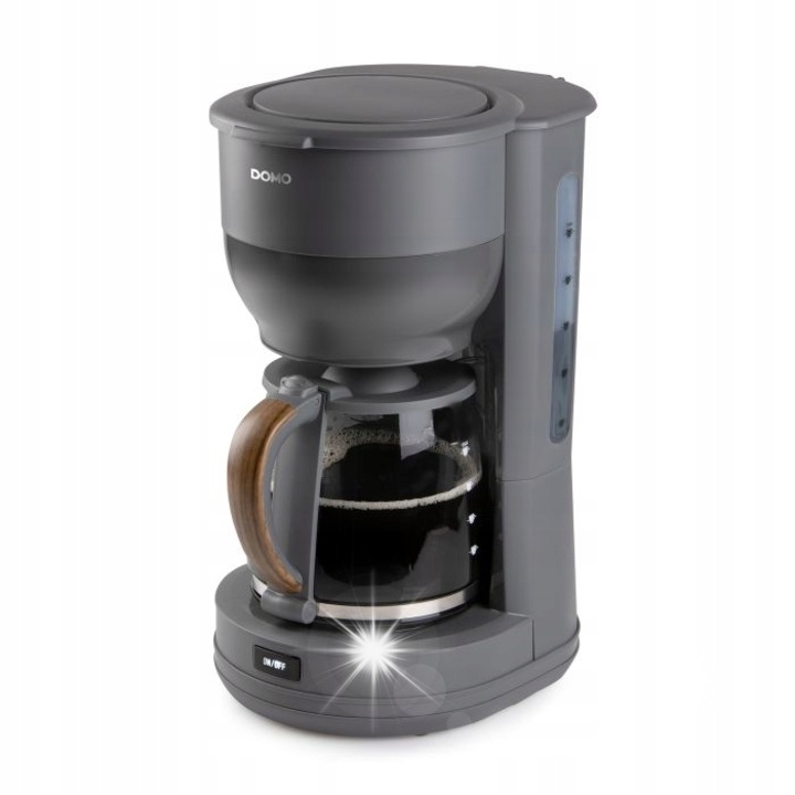 Cafetiera cu filtru Domo DO754K S3FD7QO8B Wood You, 1,25 L (pana la 10 cesti), 1000 W, drip-stop, carafa din sticla, mentinere caldura, filtru nr. 4, gri mat cu elemente lemn