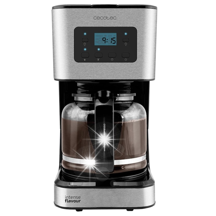 Cafetiera cu filtru Cecotec Coffee 66 Smart TPL4O3ZQA, 950 W, 1,5 l, carafa de sticla, programare start si oprire automata, afisaj, argintiu-negru