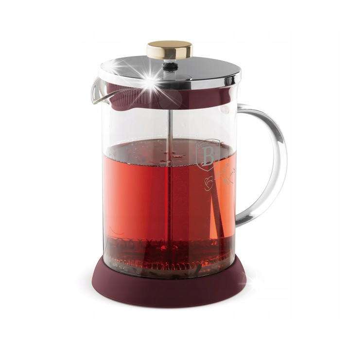 Zaparzitor cu piston Berlinger Haus Leonardo BH-8584, sticla borosilicata si silicon, bordo, 600 ml