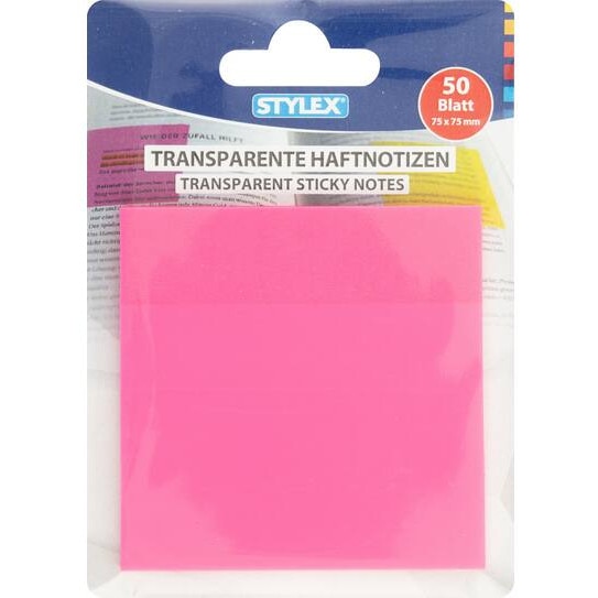 Notite autoadezive roz transparent 75x75 mm, 50 file plastic Stylex ...
