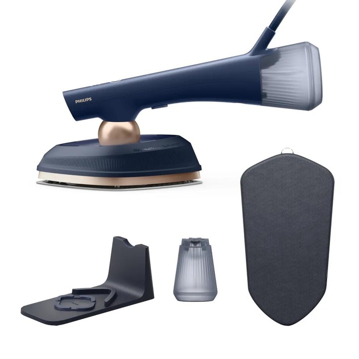Fier de calcat Philips Iron GC215/20, 1800 W, 300 ml, Debit de abur 45 g/min, Jet de abur 90 g/min, Talpa SteamGlide Plus Albastru