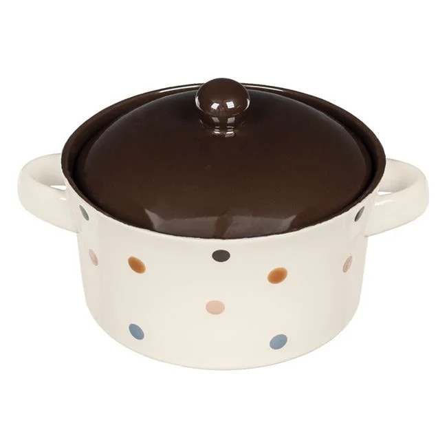 Shopiens Bol de ceramică buline colorate bej maro, 650 ml, cu capac
