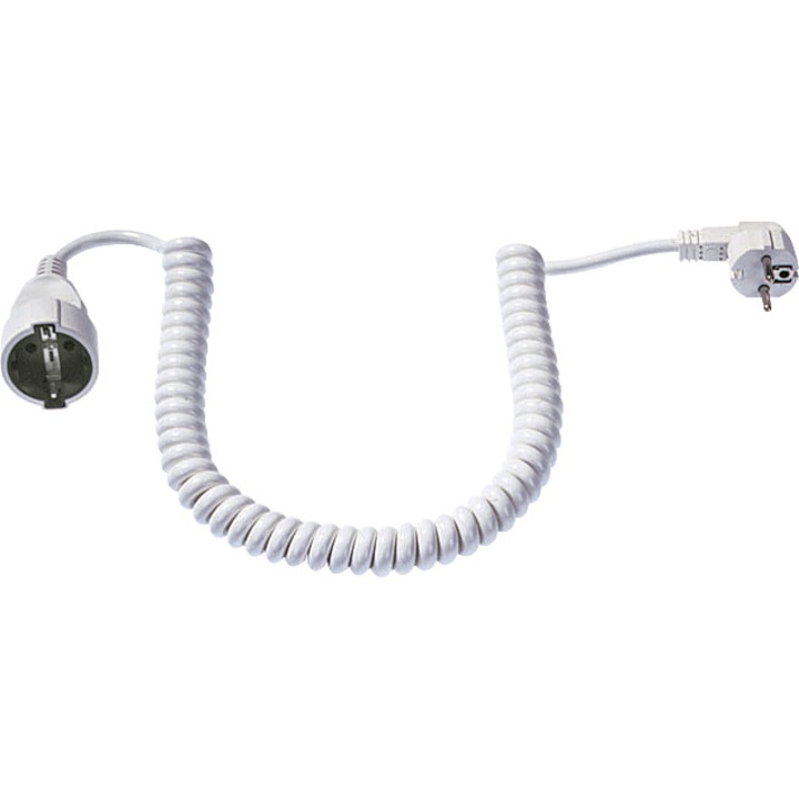 Удължител Bachmann, Спираловиден кабел, Щепсел и гнездо, 0.5 м - 2.0 м, Бял