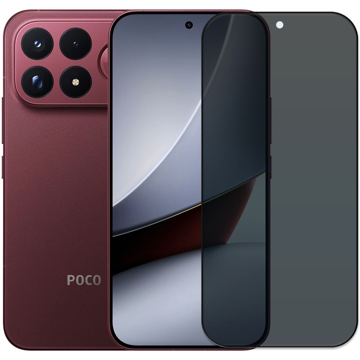 Folie din sticla securizata pentru Xiaomi Poco F9 Ultra, HAMSTERBOX Privacy Shield, Protectie completa ecran, Full face, Aplicare rapida, Case Friendly, Negru