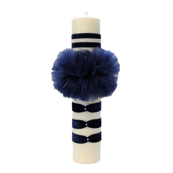 Lumanare botez cu catifea bleumarin