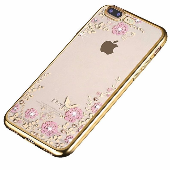 Husa iPhone 7 Plus / 8 Plus Tpu Flori Gold