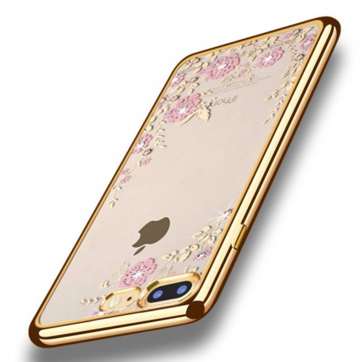 Husa iPhone 7 Plus / 8 Plus Tpu Flori Gold