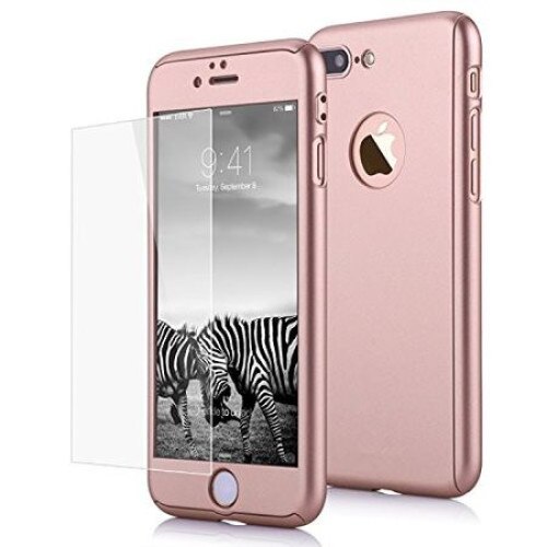 Husa iPhone 7 Plus / 8 Plus PROTECTS 360 + folie sticla, Rose Gold